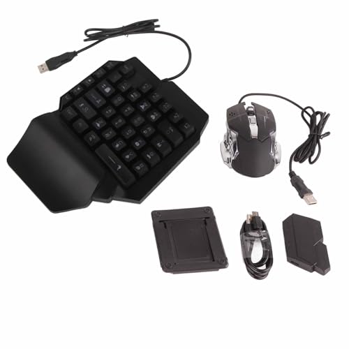 Vikye Einhändige Gaming-Tastatur, 35-Tasten-USB-Gaming-Tastatur-Maus-Kit mit RBG-Licht, Tragbare -Tastatur-Maus mit Handgelenkauflage und Konverter von Vikye