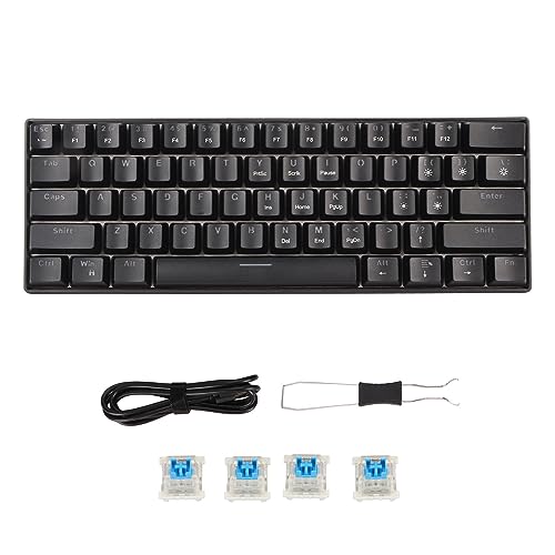 Vikye Kabelgebundene Tastatur, 61 Tasten, 60% Mechanische Tastatur mit Mechanischen Schaltern, Tragbare Kompakte Tastatur mit LED-Hintergrundbeleuchtung, Passend (Schwarzer, von Vikye