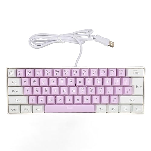 Vikye Kabelgebundene Tastatur, 61 Tasten, 60% Plug-and-Play, Mechanische Tastatur, Tragbare Kompakte Tastatur mit RGB-Hintergrundbeleuchtung, Passend für Windows-PC-Laptop (Weiß Lila) von Vikye