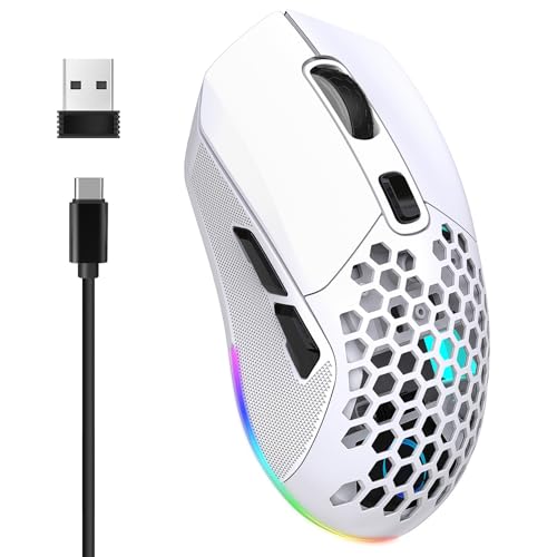 Vikye Kabellose Gaming-Maus, 2,4 G oder BT5.1, Kabellose Maus, 800 Bis 4800 Einstellbare DPI mit RGB-Hintergrundbeleuchtung, Gaming-Maus für Gaming, Büro, Studium (White) von Vikye