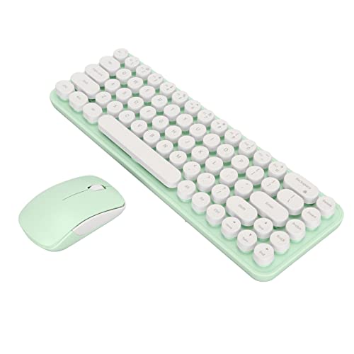 Vikye Kombination aus Retro-Schreibmaschinentastatur und Maus, Farbenfrohe Retro-2,4-GHz-Schreibmaschinentastatur mit Niedlichen Runden Tastenkappen, DPI-einstellbare Kabellose Maus, (Weiß Grün) von Vikye