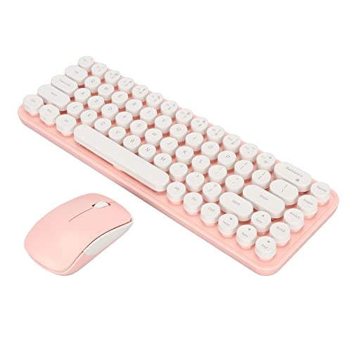Vikye Kombination aus Retro-Schreibmaschinentastatur und Maus, Farbenfrohe Retro-2,4-GHz-Schreibmaschinentastatur mit Niedlichen Runden Tastenkappen, DPI-einstellbare Kabellose Maus, (Weiß Rosa) von Vikye