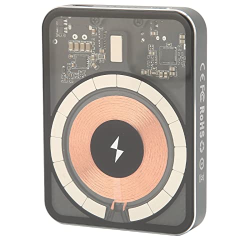 Vikye Magnetische Powerbank, 5000 MAh Externes Magnetisches Transparentes Ladegerät, 15 W Kabelloses Laden und PD20 W Plug-in-Laden für Smartphones, Eingebauter NTC-Temperatursensor(E44A 5000 mAh) von Vikye