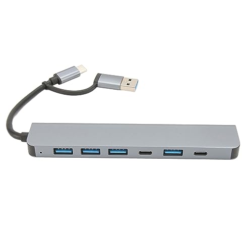 Vikye USB 3.0-Hub, 7-in-1 5-Gbit/s-USB-/USB-C-Dockingstation, USB 3.0 X 5/USB C X 2 Anschlüsse, USB-Splitter aus Aluminiumlegierung, Kompatibel mit Betriebssystem, Windows von Vikye