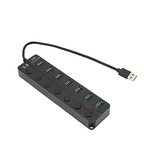 Vikye USB 3.0 Hub, USB-Hub mit 7 Ports, Tragbarer 5-Gbit/s-Hochgeschwindigkeitsübertragungsdaten-Hub, Ultraflache USB-Adapter-Dockingstation für Laptops, Kompatibel mit Windows/OS X 10.0+(Schwarz) von Vikye