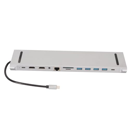 Vikye USB-C-Hub-MultiPort-Adapter, 12-in-1-Dockingstation mit 4K-HDMI, PD-Aufladung, USB3.0, Speicherkarte, Micro-Speicherkarte, Speicherkarte, RJ45, HDMI, USB-C-Anschluss von Vikye