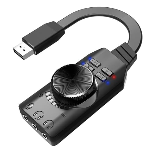 Vikye USB-Soundkarten-Adapter, USB auf 3,5-mm-Buchsen, 7.1-Kanal-Stummschalttaste, Lautstärkeregler, Externe USB-Stereo-Soundkarte für PC-Laptop-Headset von Vikye