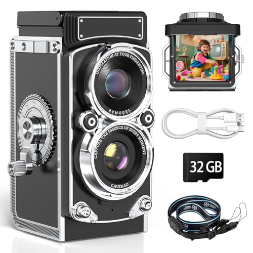 Vintage Digitalkamera, TLR -Stil Tragbarer 1080p FHD 12MP Auto Focus Retro -Kamera mit Klassischen B & W -Filtern für Vlogging -Anfänger Teenager und Reisen (32GB) von Vikye