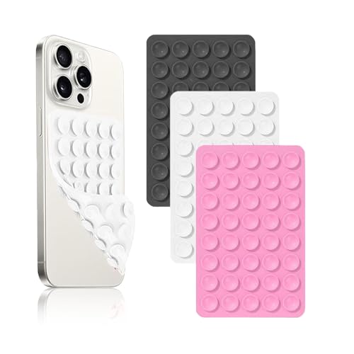 3 doppelseitige Saugnäpfe mit Saugnäpfen, rutschfeste Silikon-Handyhalterung, Freisprecheinrichtung für Selfies und Videos (Schwarz, Weiß, Rosa) von Vilbocr