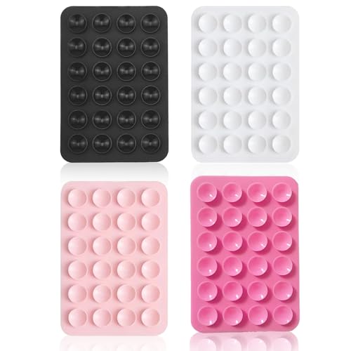 4 Stück Handy Saugnapf，Silikon Saugnapf Handy，Handy Kleber Rückseite，für Mobile Stromversorgung Handys Selfies und Videos (Schwarz Weiß Rosa) von Vilbocr