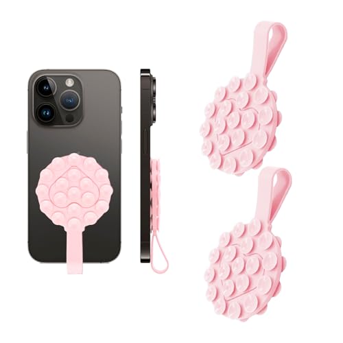 Saugnapf-Handyhülle, doppelseitig, rutschfest, Silikon, Saugnapf, kompatibel, Silikon-Handy-Ständer, Handy-Ständer, Handyspiegel-Halterung für Selfies und Videos, Rosa, 2 Stück von Vilbocr