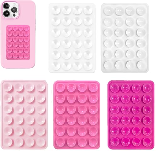 Vilbocr Silikon-Saugnapf-Handyhüllenhalterung, Silikon-Saugnapf, rutschfeste Saugnapf-Handyhalterung, klebrige Handyhülle für Wände, Glas, Fliesen (Weiß, Rosa), 5 Stück von Vilbocr