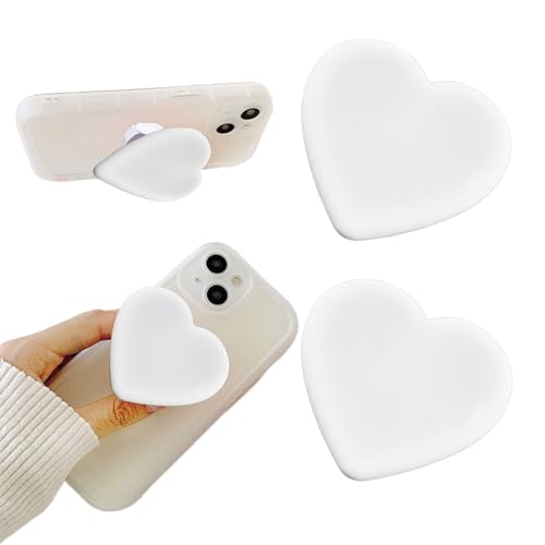 Vilbocr 2 x herzförmiger Silikon-Handy-Griffständer, zusammenklappbarer Handy-Fingergriffhalter für Smartphone, Tablet, Handy-Zubehör, kompatible Handyhülle (weiß) von Vilbocr