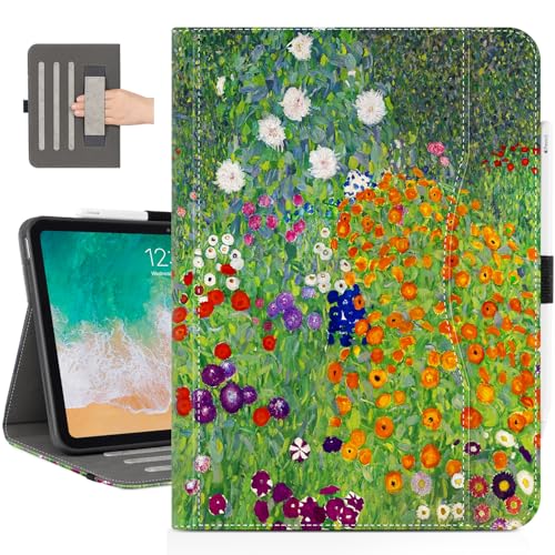 Vimorco Schutzhülle für iPad 10. / (A16) 11. Generation, Blumenmuster, mit Stifthalter, Handschlaufe, Tasche, verstellbarer Winkel, für iPadCover 11. / 10. Generation, Blumengarten von Vimorco