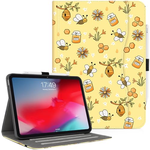 Vimorco Schutzhülle für iPad 10. Generation, iPad 10, 27,7 cm (11 Zoll) 2022, Stifthalter mit Handschlaufe und Tasche, mehrere Ständer, PU-Leder, automatische Wake/Sleep-Funktion, gelbe Biene von Vimorco