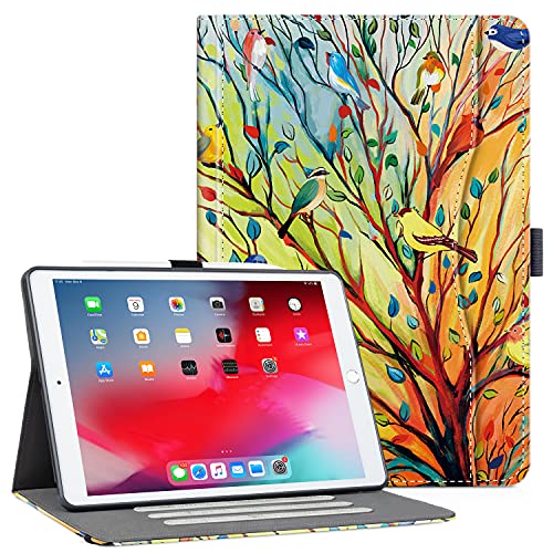 Vimorco Schutzhülle für iPad 10.2 Zoll (25.9 cm) 7. / 8. Generation 2019/2020 mit Kartenfach, Multi-Winkel-Ständer, automatische Wake/Sleep-Funktion, für Apple iPad 10.2, Bunte Vögel von Vimorco
