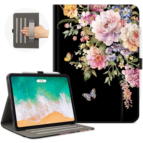 Vimorco iPad Air M3/M2 11 Zoll Hülle 2025/2024 Rosa Blume, iPad Air 5. / 4. Generation Cover 11 Zoll, iPad Pro 11 Zoll Hülle 4. / 3. / 2. / 1. Generation Stifthalter/Handschlaufe/Tasche, Schmetterling von Vimorco
