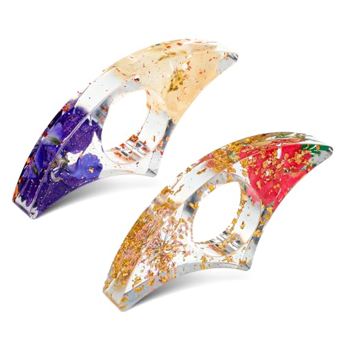Buchseitenhalter 2 Stück Buchseitenhalter aus Harz Getrocknete Blumen Transparent Dried Flower Bookmarks Handgefertigt Lesezeichen Buchhalter Daumen Lesering Buchöffner Lesezubehör für Buchliebhaber von Vin Beauty
