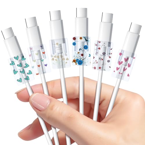 Niedlicher Kabelschutz für Ladegeräte, Blumen-Blumen-Lightning-Kabelschutz für Handy-Typ-C-Ladegerät, niedliche, bunte Kabel-Protektoren, Herz-Kabelschutz, USB-Ladegerät, 6 Stück Niedlicher Kabelschutz für Ladegeräte, Blumen-Blumen-Lightning-Kabelschutz für Handy-Typ-C-Ladegerät, niedliche, bunte Kabel-Protektoren, Herz-Kabelschutz, USB-Ladegerät, 6 Stück von Vin Beauty