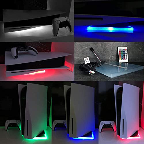 WiFi Multicolor RGB LED USB Design Unterlage Stand + Fernbedienung & App Ständer Standfuß Acryl kompatibel für Playstation 5 PS5 Disc & Digital Edition von VinCorp