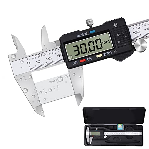 Vinabo Digitaler Messschieber, Messschieber Schieblehre, 150 mm/6 Zoll Edelstahl, IPX4 Spritzwassergeschützt, Schützendes Design, LCD-Display für Haushalts- und Industriemessgeräte von Vinabo