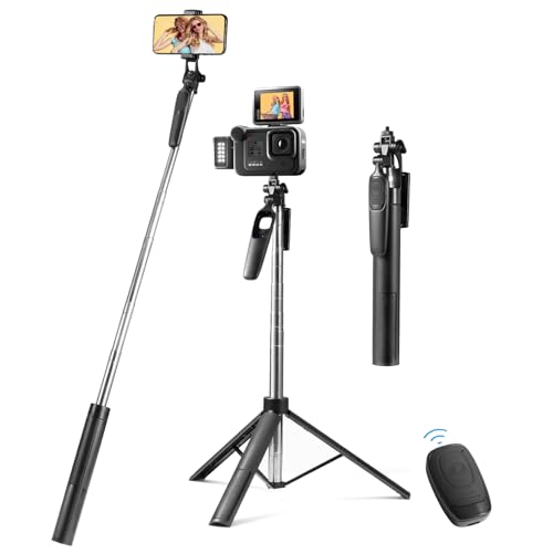 Vinabo Selfie-Stick Bluetooth 3 in 1, Stativ Smartphone, 160 cm, einziehbar, Stabilisator Smartphone mit Abnehmbarer Fernbedienung und 360° Rotation, für iPhone, Galaxy, Huawei von Vinabo