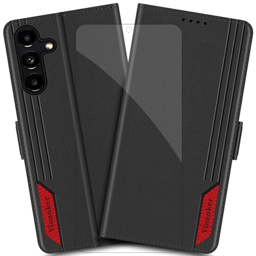 Vinanker Handyhülle für Galaxy A54 5G Hülle [mit Panzerglas-Schutzfolie 9H Härte], Leder Klapphülle mit RFID Schutz Schutzhülle für Samsung Galaxy A54 5G (Schwarz) von Vinanker