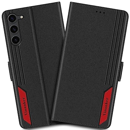 Vinanker Handyhülle für Galaxy S23 Hülle, Leder Klapphülle mit RFID Schutz Schutzhülle für Samsung Galaxy S23 5G (Schwarz) von Vinanker