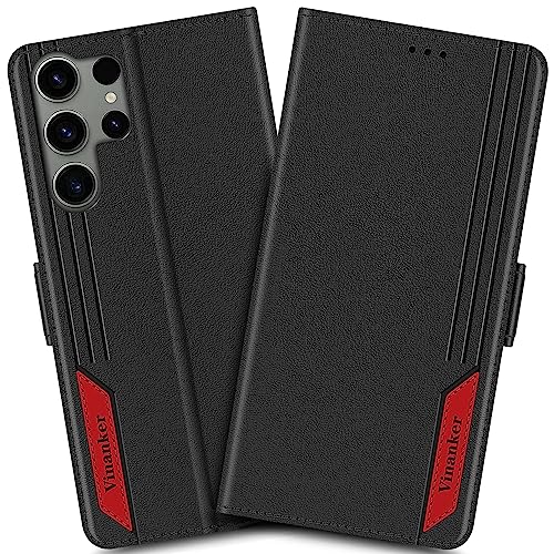 Vinanker Handyhülle für Galaxy S23 Ultra Hülle, Leder Klapphülle mit RFID Schutz Schutzhülle für Samsung Galaxy S23 Ultra 5G (Schwarz) von Vinanker