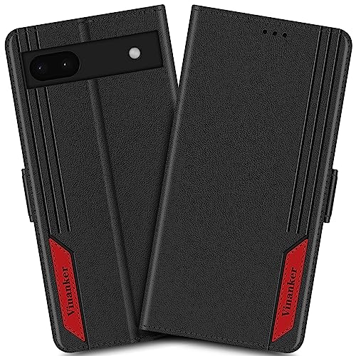 Vinanker Handyhülle für Google Pixel 6a 5G Hülle, Leder Handytasche mit RFID-Schutz Klapphülle (Schwarz) von Vinanker