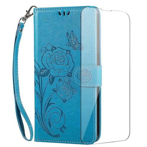 Vinanker Handyhülle für Samsung Galaxy A34 Hülle mit Schutzfolie, Premium PU Leder Klapphülle RFID Schutzhülle für Galaxy A34 5G (Türkis Blau) von Vinanker