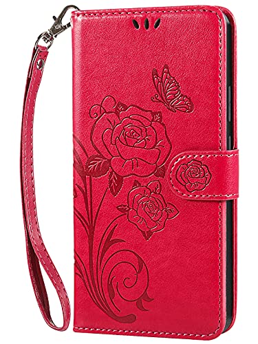 Vinanker Handyhülle für Samsung Galaxy M11 Hülle, Leder Klapphülle Handytasche Schutzhülle für Samsung Galaxy M11 (Rot) von Vinanker
