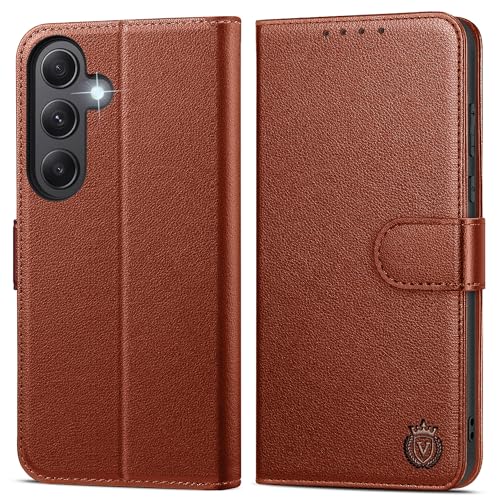 Vinanker Handyhülle für Samsung Galaxy S23 FE 5G Hülle, Premium Leder Klapphülle mit [RFID-Blockierung] Stoßfest Schutzhülle - Braun von Vinanker