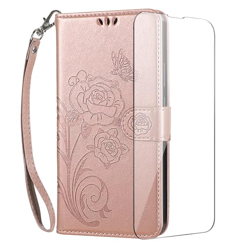 Vinanker Handyhülle für Samsung Galaxy S23 FE Hülle mit Schutzfolie, Premium PU Leder Klapphülle RFID Schutzhülle für Galaxy S23 FE 5G (Rose Gold) von Vinanker