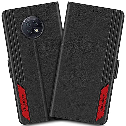 Vinanker Handyhülle für Xiaomi Redmi Note 9T Hülle, Leder Handytasche mit RFID-Schutz Klapphülle für Xiaomi Redmi Note 9T 5G (Schwarz/Rot) von Vinanker
