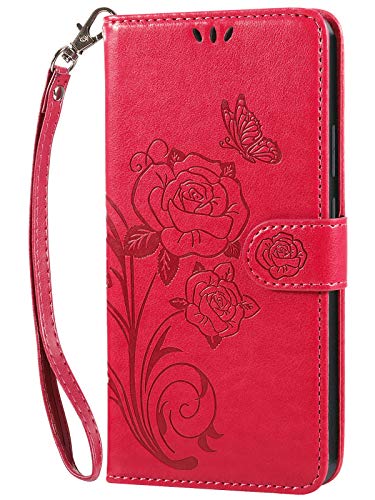 Vinanker Handyhülle für iPhone X/iPhone XS Hülle, Leder Klapphülle Handytasche Schutzhülle für iPhone X/iPhone XS (Rot) von Vinanker
