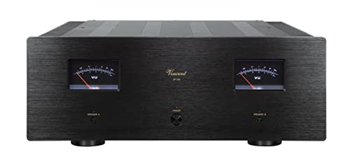 Vincent SP-332 Stereo Hybrid-Endstufe, High End Hifi Endverstärker mit beleuchteten VU-Metern, Anschlüsse für 2 Lautsprecher-Paare, schwarz von Vincent