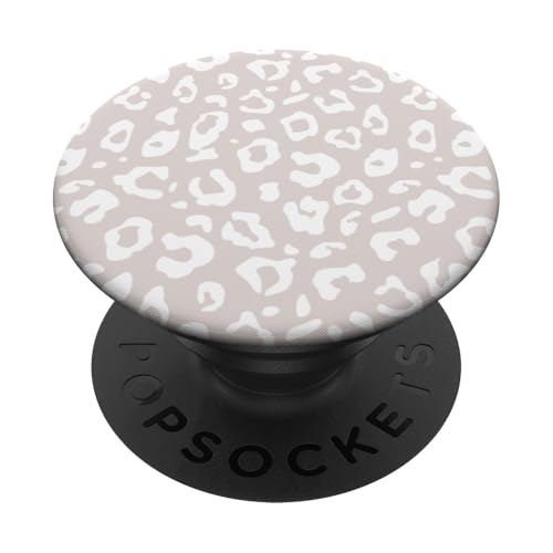 Chic Neutral Taupe & White Leopard Animal Print Pattern PopSockets PopGrip: Ausziehbarer Sockel und Griff für Handys/Tablets mit Tauschbarem Top von Vine Mercantile