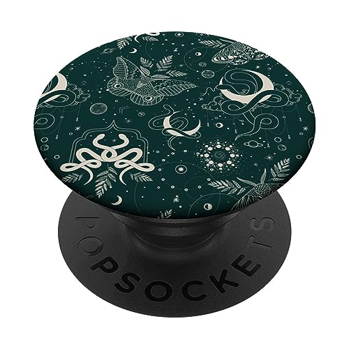 Vine Mercantile Dunkelgrüne Mystische Hexenkern-Nachtmotte & Schlange PopSockets Klebender PopGrip für Smartphones mit glatten, harten Plastikhüllen von Vine Mercantile