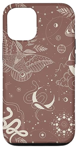 Hülle für iPhone 15 Earth Tone Mystical Witchcore Himmlische Nachtmotte & Schlange von Vine Mercantile