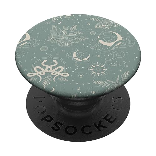 Jadegrüne Mystische Hexenkernhimmel-Nachtmotte & Schlange PopSockets mit austauschbarem PopGrip von Vine Mercantile