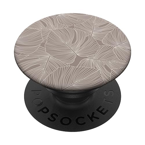 Modernes, minimalistisches tropisches Monstera-Blatt-Design (neutrales Taupe) PopSockets mit austauschbarem PopGrip von Vine Mercantile