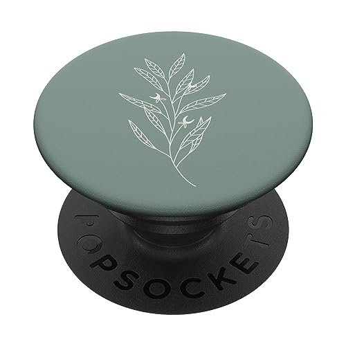 PopSocket PopGrip: Zartes Boho-Motiv Botanische Blätter, staubiges Jadegrün mit austauschbarem von Vine Mercantile
