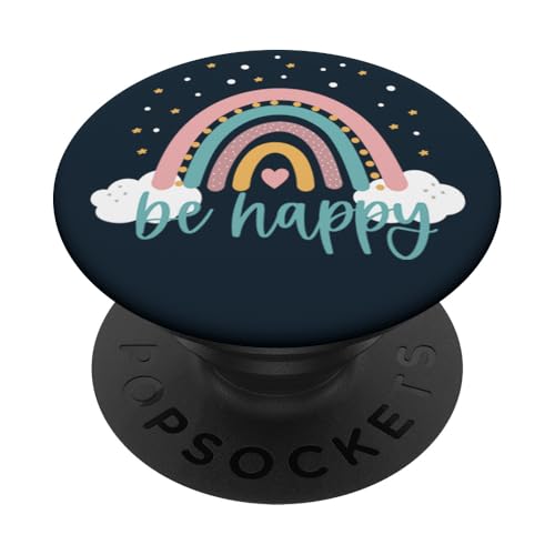 Sei glücklich - Niedlicher Regenbogen Positive Zitate PopSockets mit austauschbarem PopGrip von Vine Mercantile