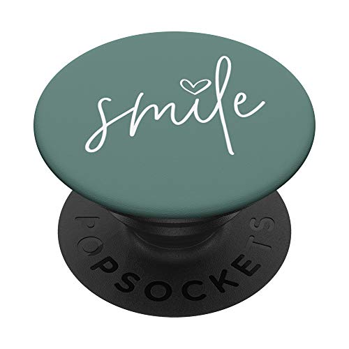 Smile Positive Inspirational Quote - Dark Jade Green PopSockets PopGrip: Ausziehbarer Sockel und Griff für Handys/Tablets mit Tauschbarem Top von Vine Mercantile