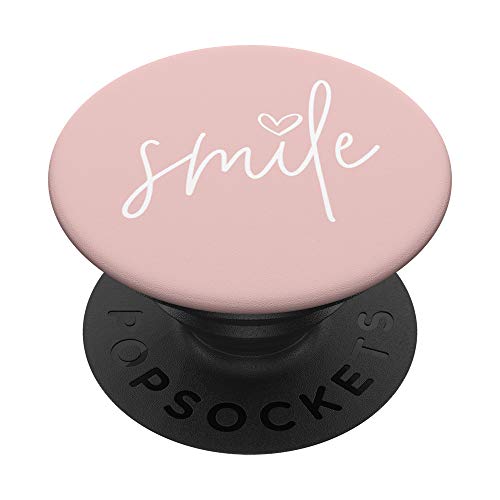 Smile Positive Inspirational Quote - Light Pastel Pink PopSockets PopGrip: Ausziehbarer Sockel und Griff für Handys/Tablets mit Tauschbarem Top von Vine Mercantile