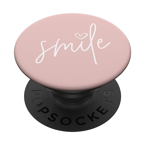 Smile Positive Inspirational Quote - Light Pastel Pink PopSockets PopGrip: Ausziehbarer Sockel und Griff für Handys/Tablets mit Tauschbarem Top von Vine Mercantile