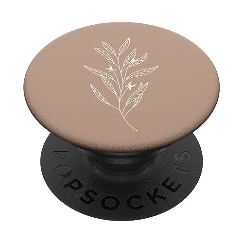 Zartes Boho-Motiv Botanische Blätter Neutral Tan Beige PopSockets Klebender PopGrip von Vine Mercantile