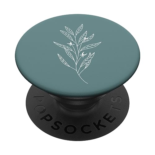 Zartes Boho-Motiv mit botanischen Blättern, staubiges Blaugrün, Grün PopSockets Klebender PopGrip Zartes Boho-Motiv mit botanischen Blättern, staubiges Blaugrün, Grün PopSockets Klebender PopGrip von Vine Mercantile