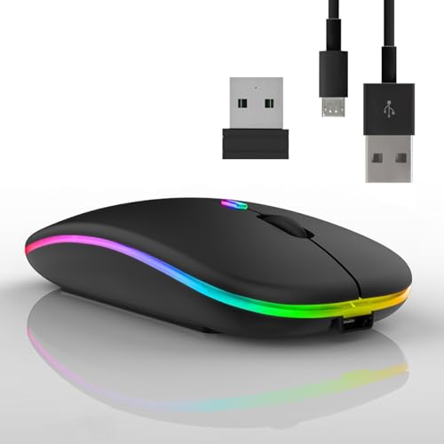 Maus Kabellos bluetooth maus wireless mouse mäuse wiederaufladbar,ergonomische maus kabellose maus laptop maus 3DPI 2.4G mit USB-Empfänger 7farbige Hintergrundbeleuchtung computer maus laptop maus von Vinmooog